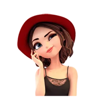 🤔 gadis, topi, lucu, kartun, wanita whatsapp sticker