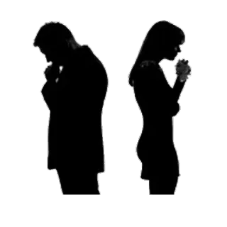 😟 silueta, hombre, mujer, separación, triste, divorcio, relación, pareja telegram sticker