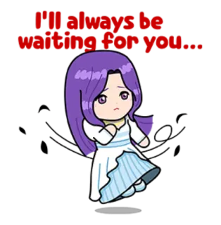 ☹ I'll always be waiting for you... Anime, Chibi, Esperando, Garota, Cabelo roxo telegram sticker