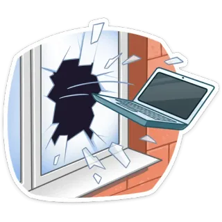 😡 ordinateur portable, fenêtre, cassé, ordinateur, destruction, volant, crash whatsapp sticker