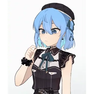 🙄 Anime, Mädchen, Charakter, blaue Haare, Baskenmütze, Illustration, digitale Kunst telegram sticker