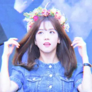 🍭 Frau, Porträt, Blumenkranz, Denim, Kpop, süß telegram sticker