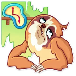 🕰 สลอธ, สัตว์, การ์ตูน, นาฬิกา, ตลก, ขี้เกียจ telegram sticker
