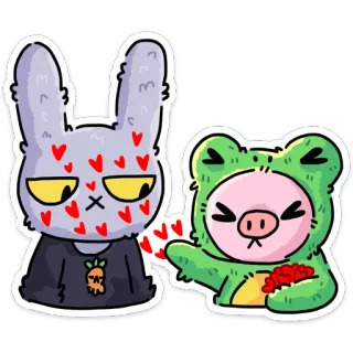 🥰 卡通, 兔子, 猪, 爱心, 可爱, 贴纸, 动物 telegram sticker