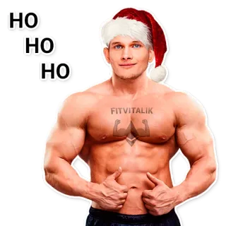 😼 HO HO HO Natal, Papai Noel, Fisiculturista, Fitness, Músculo, Feriado telegram sticker
