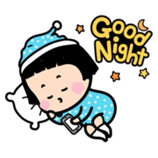 💤 Good Night selamat malam, tidur, kartun, bintang, imut, gadis, bulan telegram sticker