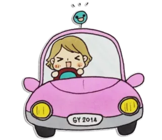 🚗 GY 2014 Auto, Fahren, Cartoon, Rosa, Süß, Fahrzeug, Transport whatsapp sticker