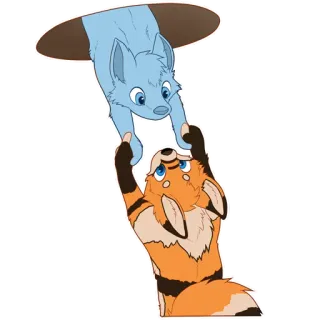 🦊 rubah, binatang, kartun, membantu, biru, oranye telegram sticker