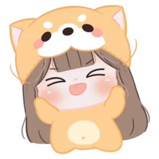 😼 desenho animado, menina, shiba inu, fofo, kawaii, feliz, chapéu de cachorro telegram sticker