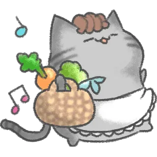 🛍 kat, mand, groenten, eten, schattig, cartoon, vrolijk whatsapp sticker