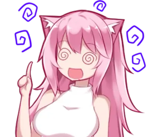 🥴 animé, fille chat, étourdi, surpris, cheveux roses telegram sticker