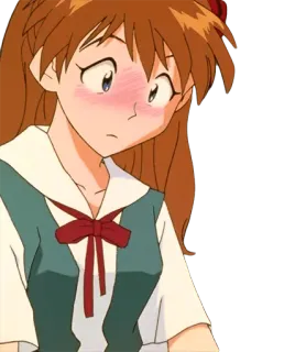 😳 Asuka Langley Soryu Neon Genesis Evangelion anime, gadis, tersipu, seragam sekolah, gugup telegram sticker
