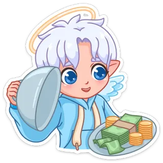 💰 ангел, деньги, богатство, удача, мультфильм, монеты, наличные telegram sticker