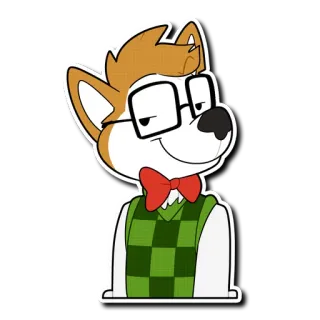 😏 perro, dibujos animados, gafas, pajarita, chaleco, nerd, collar telegram sticker
