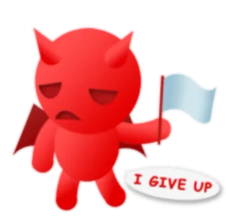 😇 I GIVE UP 악마, 포기, 실패, 만화, 빨간색, 깃발 telegram sticker