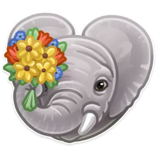 🐘 코끼리, 꽃, 동물, 스티커, 귀여운, 꽃다발, 회색, 꽃무늬 telegram sticker