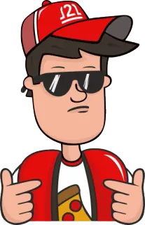 😎 desenho animado, entrega de pizza, legal, óculos de sol, vermelho, comida, chapéu, adolescente telegram sticker