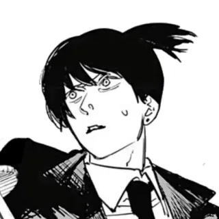😓 Aki Hayakawa Chainsaw Man 早川秋, 链锯人, 动漫, 漫画, 黑白 whatsapp sticker