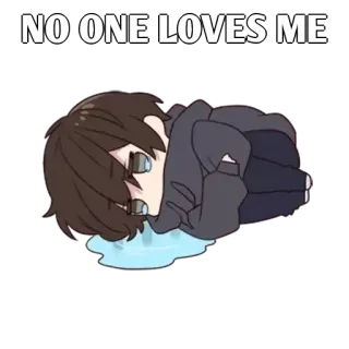 ✨ NO ONE LOVES ME triste, piangere, solo, depressione, anime, sticker, emo whatsapp sticker