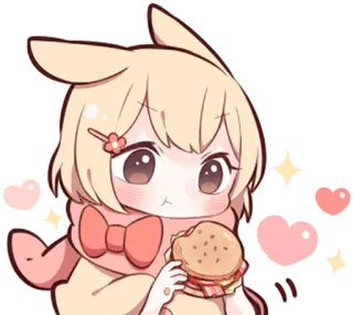 🍔 카와이, 애니메이션, 치비, 귀여운, 음식, 버거, 소녀, 하트, 분홍색 telegram sticker