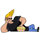 😂 Johnny Bravo Cartoon, Johnny Bravo, Personnage, Lunettes de soleil, Popcorn telegram sticker