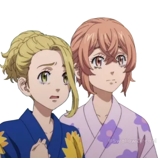 😟 @SwallowzTreasure Anime, Kartun, Gadis, Yukata, Karakter, Persahabatan telegram sticker