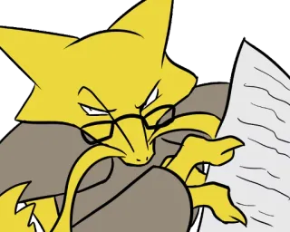 😒 Alakazam pokemon, alakazam, psíquico, leyendo, gafas, anime, manga telegram sticker