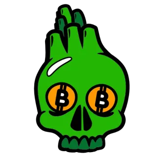 💀 skull, bitcoin, crypto, money, currency, green telegram sticker