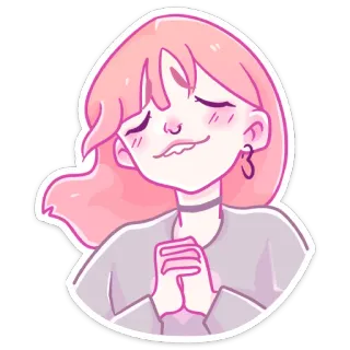 ☺️ dessin animé, fille, mignon, cheveux roses, collier ras du cou, animé, doux whatsapp sticker