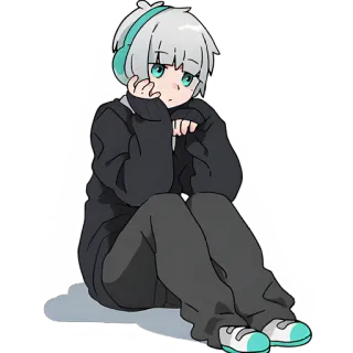 ☹️ Anime, Mangá, Fones de ouvido, Personagem, Sentado telegram sticker