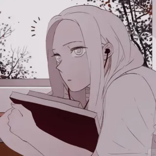 🥢 donna, libro, illustrazione, lettura, ragazza, cuffie, felpa con cappuccio telegram sticker