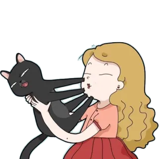👎 menina, gato, desenho animado, animal de estimação, animal, fofo, adesivo whatsapp sticker