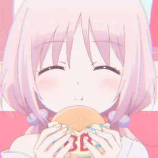 🍘 BB anime, girl, burger, eating, cute, pink hair whatsapp sticker