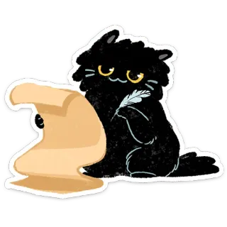 🪶 mèo, viết, cuộn giấy, bút, mềm mại, mèo đen whatsapp sticker