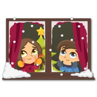 ⭐ winter, snow, window, children, christmas, holiday, decoration telegram sticker
