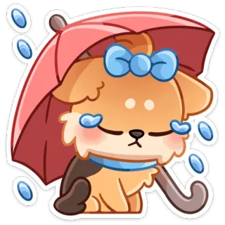 ☔️ anak anjing, anjing, payung, hujan, imut, stiker whatsapp sticker