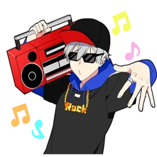 🌟 Rock บูมบ็อกซ์, ฮิปฮอป, สไตล์อนิเมะ, เท่, ทันสมัย, ตัวละคร, เพลง telegram sticker