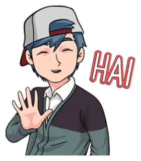 ✋ HAI saluto, ciao, salutare, cartone animato, ragazzo, amichevole whatsapp sticker