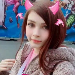 😈 femme, oreilles, rose, selfie, mignon, cosplay, personne telegram sticker