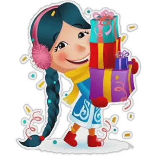 🎁 소녀, 겨울, 선물, 축하, 축제 whatsapp sticker