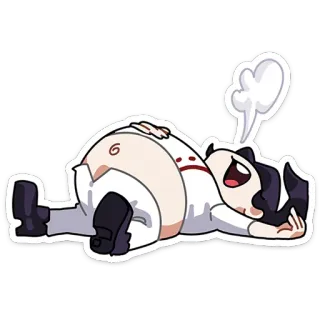 😮‍💨 cartoon, exhausted, lying down, character, anime telegram sticker