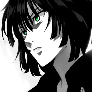 🖤 Fubuki One-Punch Man Anime, Donna, Ritratto, Bianco e nero, Occhi verdi telegram sticker
