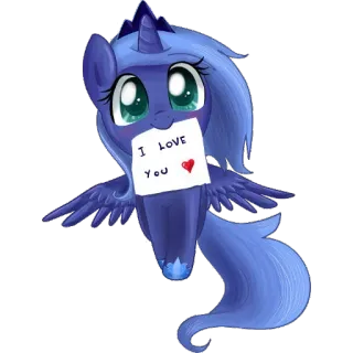 💙 Princess Luna My Little Pony I LOVE YOU Poni, Amor, Lindo, Corazón, Dibujos animados, Amistad, Saludo telegram sticker
