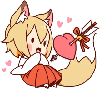 😊 애니메이션, 여우 소녀, 하트, 사랑, 화살, 귀여운, 귀여운 telegram sticker