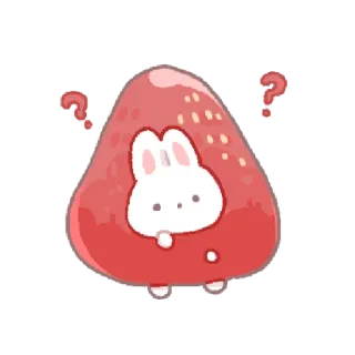 🍓 coelho, ponto de interrogação, morango, fofo, desenho animado, adesivo whatsapp sticker