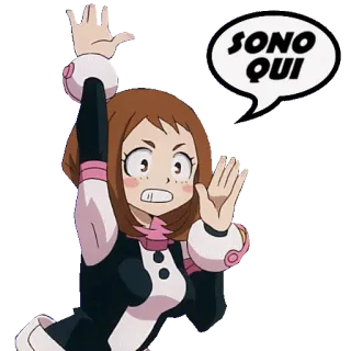 🙋‍♀️ SONO QUI อนิเมะ, อุราระกะ โอชาโกะ, มายฮีโร่ อคาเดเมีย, ฮีโร่, คลื่น, ทักทาย telegram sticker