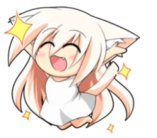 ✨ anime, chibi, cute, kawaii, cat ears, happy, sparkle, emoticon whatsapp sticker
