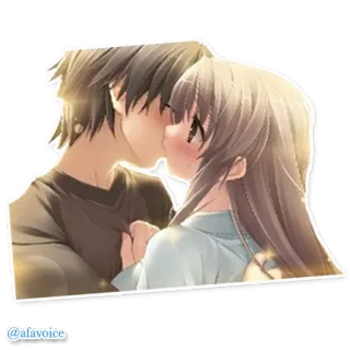 💋 @afavoice Anime, Pocałunek, Miłość, Romans, Para, Kreskówka, Uczucie telegram sticker