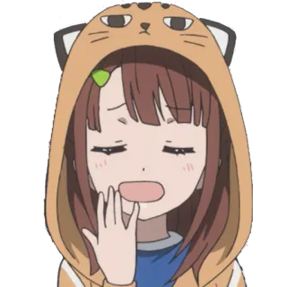 🥱 애니메이션, 소녀, 후드티, 고양이, 졸린, 만화 telegram sticker