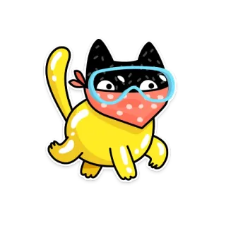 🤩 고양이, 동물, 마스크, 노란색, 만화, 스티커, 웃긴, 귀여운 telegram sticker